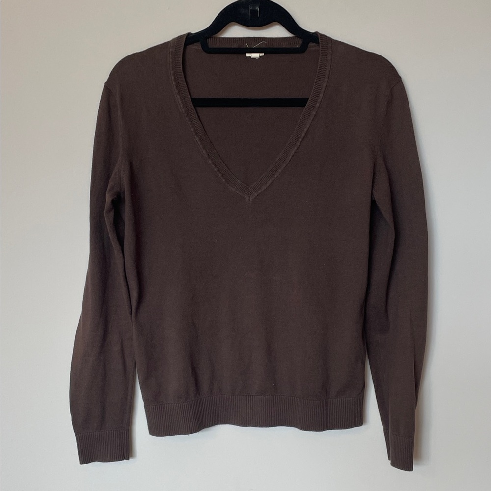 J. Crew Brown Cotton V-Neck Sweater